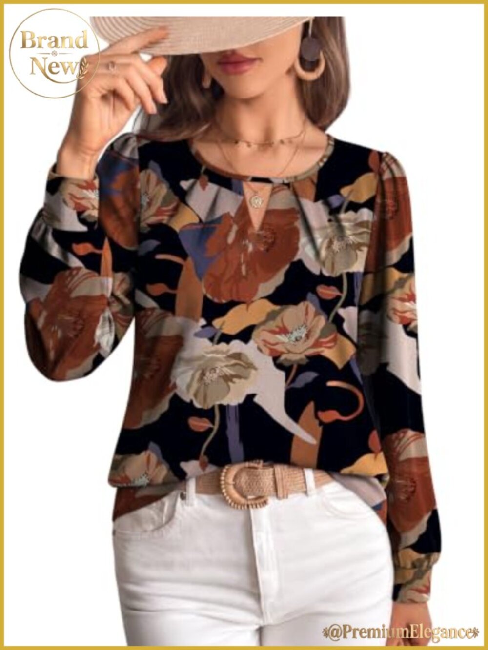 Womens Keyhole Neck Puff Sleeve Chiffon Blouse Long Sleeve Dressy Casual Top